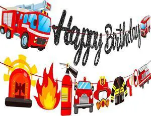Fire Truck Birthday Banner Firefighter Baby Shower Fireman Happy Birthday Themed Party Sign Supplies Fire Engine Rescue Bday Glitter Bunting Garland Decorations Fire Truck Birthday Banner Firefighter Baby Shower Fireman Happy Birthday Themed Party Sign Supplies Fire Engine Rescue Bday Glitter Bunting Garland Decorations