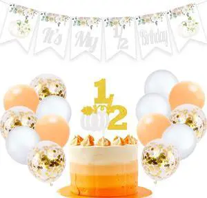 Pumpkin It's My 1/2 Birthday Banner Half Birthday Cake Topper 6 Months Photo Prop Halloween Fall Balloons Party Supplies (white) Pumpkin It's My 1/2 Birthday Banner Half Birthday Cake Topper 6 Months Photo Prop Halloween Fall Balloons Party Supplies (white)