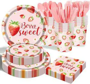 Strawberry Plates and Napkins Tableware Set - 175 Pcs Strawberry Baby Shower Party Birthday Supplies, Strawberry Shortcake Birthday Decorations for Berry Sweet Baby Shower, Serves 25 Guests Strawberry Plates and Napkins Tableware Set - 175 Pcs Strawberry Baby Shower Party Birthday Supplies, Strawberry Shortcake Birthday Decorations for Berry Sweet Baby Shower, Serves 25 Guests
