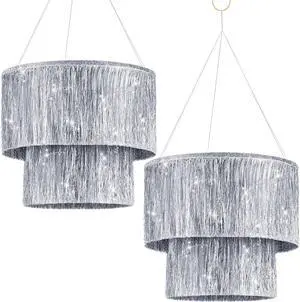 Rossesay 2 Pcs 2 Tier Fringe Tinsel Chandelier Iridescent Foil Party Disco Ball Decor Chandelier Decoration Metallic Foil Shimmering Bachelorette Party Decor Photo Booth Supplies(Silver) Rossesay 2 Pcs 2 Tier Fringe Tinsel Chandelier Iridescent Foil Party Disco Ball Decor Chandelier Decoration Metallic Foil Shimmering Bachelorette Party Decor Photo Booth Supplies(Silver)
