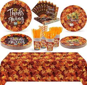 Ruisita 194 Pieces Fall Party Dinnerware Set Thanksgiving Maple Leaves Dinnerware Set Include Paper Plates Cups Cutlery Napkins Tablecloth for Fall Autumn Harvest Party Supplies,Serves 24 Guests Ruisita 194 Pieces Fall Party Dinnerware Set Thanksgiving Maple Leaves Dinnerware Set Include Paper Plates Cups Cutlery Napkins Tablecloth for Fall Autumn Harvest Party Supplies,Serves 24 Guests