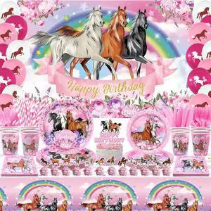 Pink Horse Party Supplies for Girl, 159 Pcs Horse Themed Decorations Include Happy Birthday Backdrop Paper Plates Napkins Cups Balloons Cake Cupcake Topper Tablecloth Forks Knives Spoons, Serves 20 Pink Horse Party Supplies for Girl, 159 Pcs Horse Themed Decorations Include Happy Birthday Backdrop Paper Plates Napkins Cups Balloons Cake Cupcake Topper Tablecloth Forks Knives Spoons, Serves 20