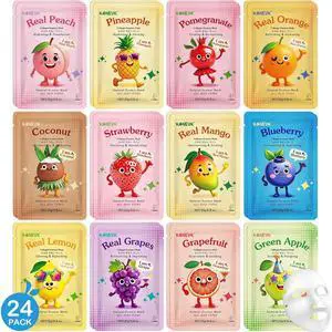 KONEUK 24 Pack Fruit Kids Face Mask, Collagen Hydrating Face Masks Skincare for Teens Girls, Skin Care for Kids, Spa Party Supplies and Bulk Birthday Gifts for Women, Sleepover Party Supplies KONEUK 24 Pack Fruit Kids Face Mask, Collagen Hydrating Face Masks Skincare for Teens Girls, Skin Care for Kids, Spa Party Supplies and Bulk Birthday Gifts for Women, Sleepover Party Supplies
