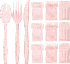 180 Pack Pink Glitter Plastic Silverware,Disposable Glitter Cutlery,Heavy Duty Plastic Silverware 60 Pink Forks, 60 Knives, 60 Spoons For Party Wedding Birthday Picnic Baby Shower 180 Pack Pink Glitter Plastic Silverware,Disposable Glitter Cutlery,Heavy Duty Plastic Silverware 60 Pink Forks, 60 Knives, 60 Spoons For Party Wedding Birthday Picnic Baby Shower