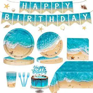 Beach Party Decorations, Ocean Themed Party Decorations Include Plates Napkins, Cake Topper, Cups Banner Tablecloth for Hawaiian Pool Summer Birthday Party Supplies, Serve 20 Beach Party Decorations, Ocean Themed Party Decorations Include Plates Napkins, Cake Topper, Cups Banner Tablecloth for Hawaiian Pool Summer Birthday Party Supplies, Serve 20