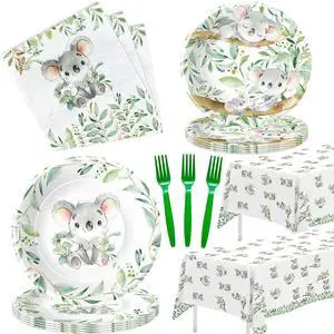 APOWBLS Koala Birthday Party Supplies - Safari Jungle Animal Australian Koala Theme Baby Shower Birthday Decorations Tableware, Paper Plates, Napkins, Tablecloth, Forks | Serves 24 APOWBLS Koala Birthday Party Supplies - Safari Jungle Animal Australian Koala Theme Baby Shower Birthday Decorations Tableware, Paper Plates, Napkins, Tablecloth, Forks | Serves 24