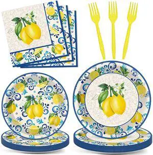 100Pcs Capri Lemon Paper Plates and Napkins Lemon Birthday Party Decoration Disposable Summer Citrus Fruit Themed Tableware Dinnerware Set for Yellow Lemon Baby Shower Party Supplies Serve 25 100Pcs Capri Lemon Paper Plates and Napkins Lemon Birthday Party Decoration Disposable Summer Citrus Fruit Themed Tableware Dinnerware Set for Yellow Lemon Baby Shower Party Supplies Serve 25