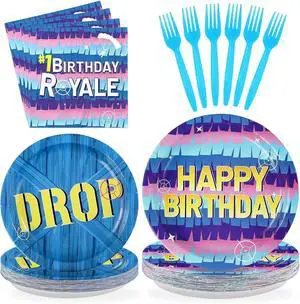 96Pcs Video Game Birthday Party Supplies Happy Game Theme Plates and Napkins Disposable Blue Tableware Set for Kids Boys Birthday Decorations Serves 24 96Pcs Video Game Birthday Party Supplies Happy Game Theme Plates and Napkins Disposable Blue Tableware Set for Kids Boys Birthday Decorations Serves 24