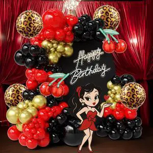 PartyXpress 152PCS Cheetah Balloon Arch Garland Kit with Black Red Gold Leopard Print Cherry Balloons for Cheetah Birthday Decorations, Leopard Party Decor, Cherry Theme, Girls Night, Bachelorette PartyXpress 152PCS Cheetah Balloon Arch Garland Kit with Black Red Gold Leopard Print Cherry Balloons for Cheetah Birthday Decorations, Leopard Party Decor, Cherry Theme, Girls Night, Bachelorette