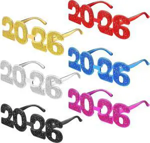 Kanayu 6 Pairs 2026 Glitter New Year Eve Glasses 2026 Number Eyeglasses Props Sunglasses for Party Supplies(Colorful Colors) Kanayu 6 Pairs 2026 Glitter New Year Eve Glasses 2026 Number Eyeglasses Props Sunglasses for Party Supplies(Colorful Colors)