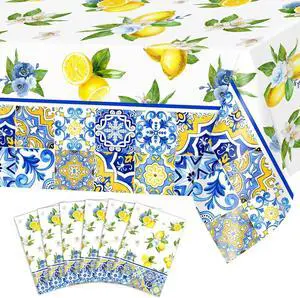 Avezano 6 pcs Capri Lemon Theme Tablecloths 108x54 inch She Found Her Main Squeeze Bridal Shower Tablecloths Disposable Lemon Baby Shower Birthday Party Decorations Avezano 6 pcs Capri Lemon Theme Tablecloths 108x54 inch She Found Her Main Squeeze Bridal Shower Tablecloths Disposable Lemon Baby Shower Birthday Party Decorations