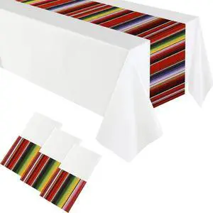 Remagr 6 Pcs Mexican Fiesta Tablecloth 54 x 108'' Cinco De Mayo Table Runner Plastic Fiesta Striped Table Cover for Taco Night Festive Mexican Party Decorations(White) Remagr 6 Pcs Mexican Fiesta Tablecloth 54 x 108'' Cinco De Mayo Table Runner Plastic Fiesta Striped Table Cover for Taco Night Festive Mexican Party Decorations(White)