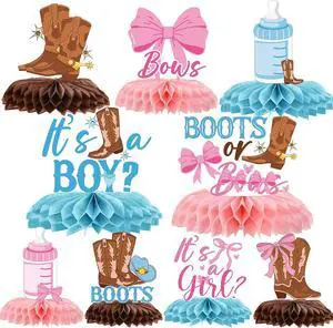 Boots Bows Gender Reveal Decorations - Inisajace 9PCS Boots Bows Honeycomb Centerpieces Decoration Western Cowboy or Cowgirl Decor Supplies for Baby Shower Boots Bows Gender Reveal Decorations - Inisajace 9PCS Boots Bows Honeycomb Centerpieces Decoration Western Cowboy or Cowgirl Decor Supplies for Baby Shower