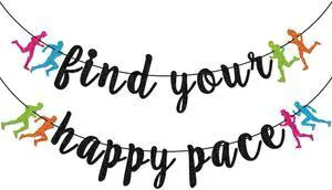 FOZEE Find Your Happy Pace Banner, Runner Party Decor, Running Race Glitter Banner, Marathon Party Decorations, Black Glitter FOZEE Find Your Happy Pace Banner, Runner Party Decor, Running Race Glitter Banner, Marathon Party Decorations, Black Glitter