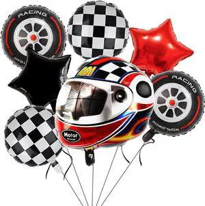 Race Car Helmet Balloons, Wheels Tire Birthday Party Supplies, Black and White Foil Checkered Balloons, Boys Bicycle Motorcycle Truck Theme Party Decorations 7 Pcs Race Car Helmet Balloons, Wheels Tire Birthday Party Supplies, Black and White Foil Checkered Balloons, Boys Bicycle Motorcycle Truck Theme Party Decorations 7 Pcs