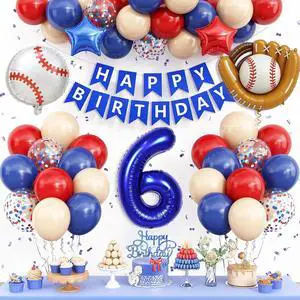 6th Baseball Birthday Decorations for Boys,Navy Blue Red Nude Balloons Party Decorations Banner 40-Inch Number 6 Foil Balloons Baseball Glove Cake Topper Sport Party Supplies for Kids 6th Baseball Birthday Decorations for Boys,Navy Blue Red Nude Balloons Party Decorations Banner 40-Inch Number 6 Foil Balloons Baseball Glove Cake Topper Sport Party Supplies for Kids