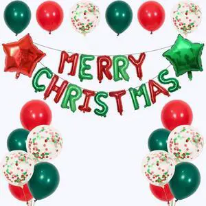 Merry Christmas Balloons Banner 13pcs Aluminum Foil 16 Inch Letters with 2pcs 18 Inch Star Balloons 30pcs Red Green Confetti Balloon for Christmas Party Decorations Merry Christmas Balloons Banner 13pcs Aluminum Foil 16 Inch Letters with 2pcs 18 Inch Star Balloons 30pcs Red Green Confetti Balloon for Christmas Party Decorations