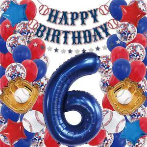 Baseball Birthday Decorations 81PCS Party Set with 40 Number 6 Jumbo Balloon, Baseball Banner, Gloves, Balls, Blue & Red Balloons, Confetti & 18 Stars | Baseball Party Supplies (6) Baseball Birthday Decorations 81PCS Party Set with 40 Number 6 Jumbo Balloon, Baseball Banner, Gloves, Balls, Blue & Red Balloons, Confetti & 18 Stars | Baseball Party Supplies (6)