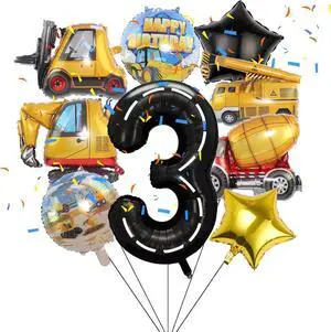 Construction Birthday Party Decorations - 9pcs Number Foil Balloon for 3rd Birthday Trucks Theme Party Supplies Construction Birthday Party Decorations - 9pcs Number Foil Balloon for 3rd Birthday Trucks Theme Party Supplies