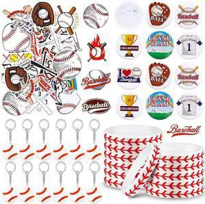 Tondiamo 86 Pcs Baseball Team Gifts Baseball Party Favors Supplies with 12 Silicone Bracelets, 12 Key Chains, 12 Pin Badges, 50 Waterproof Stickers for Baseballs Birthday Souvenir(Classic) Tondiamo 86 Pcs Baseball Team Gifts Baseball Party Favors Supplies with 12 Silicone Bracelets, 12 Key Chains, 12 Pin Badges, 50 Waterproof Stickers for Baseballs Birthday Souvenir(Classic)