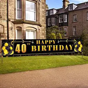 Happy 40th Birthday Background Banner 118.2"X19.7" Super Large Birthday Sign Poster for Men and Women Anniversary Party Photo Booth Background Banner Decorative Supplies (Black and Gold) Happy 40th Birthday Background Banner 118.2"X19.7" Super Large Birthday Sign Poster for Men and Women Anniversary Party Photo Booth Background Banner Decorative Supplies (Black and Gold)
