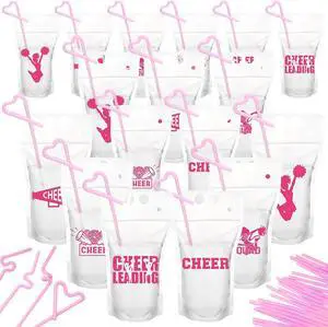 Willinglong 24 Pcs Cheerleading Drink Pouches with Straws Cheerleading Party Supplies Favors Drink Pouches with Straws for Cheer Team Party Willinglong 24 Pcs Cheerleading Drink Pouches with Straws Cheerleading Party Supplies Favors Drink Pouches with Straws for Cheer Team Party