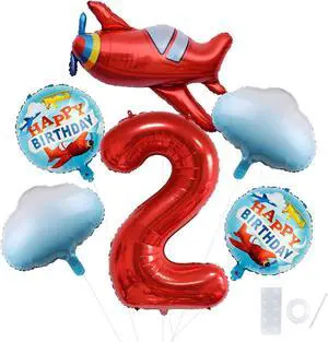 HXOUSE 6Pcs Extra Large Airplane Balloon Set for 2rd Birthday Decorations - Flying Themed Party Supplies with Blue Sky, White Cloud & 40" Red Numeral Foil Balloons for Boys (No.2) HXOUSE 6Pcs Extra Large Airplane Balloon Set for 2rd Birthday Decorations - Flying Themed Party Supplies with Blue Sky, White Cloud & 40" Red Numeral Foil Balloons for Boys (No.2)