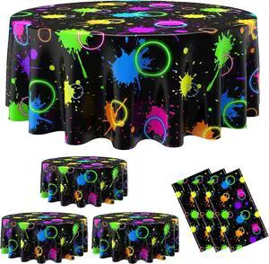 Oudain 6 Pcs Neon Party Table Cloths for Parties 84" Round Disposable Plastic Table Covers for Birthday Baby Shower 80s 90s Party Supplies Decor (Black) Oudain 6 Pcs Neon Party Table Cloths for Parties 84" Round Disposable Plastic Table Covers for Birthday Baby Shower 80s 90s Party Supplies Decor (Black)