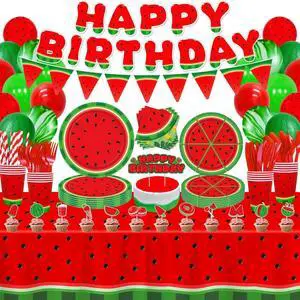 LKITMIUT 224 Pack Watermelon Party Supplies Watermelon Theme Decor One In A Melon Party Decorations Fruit Tableware Set - Cartoon Melon Plates, Balloons, Banners, Tablecloth, Napkins Serves 20 LKITMIUT 224 Pack Watermelon Party Supplies Watermelon Theme Decor One In A Melon Party Decorations Fruit Tableware Set - Cartoon Melon Plates, Balloons, Banners, Tablecloth, Napkins Serves 20