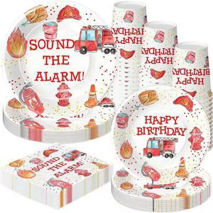 Fire Truck Birthday Party Supplies - Firetruck Firefighter Birthday Party Decorations Tableware Include 9" Fire Truck Party Plates, 7" Plate, Cups, Napkins, Fireman Party Supplies | Serve 48 Fire Truck Birthday Party Supplies - Firetruck Firefighter Birthday Party Decorations Tableware Include 9" Fire Truck Party Plates, 7" Plate, Cups, Napkins, Fireman Party Supplies | Serve 48