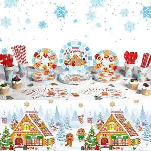 194 Pcs Merry Christmas Party Supplies for 24 Guests Gingerbread Christmas Tableware Set Includes Disposable Paper Plates Napkins Cups Straw Plastic Tablecloth Cover Knife Fork Spoon Xmas Decorations 194 Pcs Merry Christmas Party Supplies for 24 Guests Gingerbread Christmas Tableware Set Includes Disposable Paper Plates Napkins Cups Straw Plastic Tablecloth Cover Knife Fork Spoon Xmas Decorations