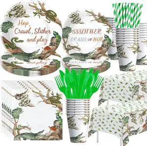 Reptile Birthday Party Supplies - Reptile Party Decorations, Plate, Cup, Napkin, Tablecloth, Tableware, Jungle Swamp Animal Lizard Snake Turtle Alligator Theme Party Decorations | Serve 24 Reptile Birthday Party Supplies - Reptile Party Decorations, Plate, Cup, Napkin, Tablecloth, Tableware, Jungle Swamp Animal Lizard Snake Turtle Alligator Theme Party Decorations | Serve 24