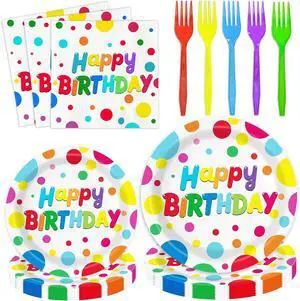 100 PCS Happy Birthday Paper Plates Napkins and Forks Set Serve 25, 9 Inches and 7 Inches Colorful Polka Dots Cake Dessert Plates Disposable Dinnerware Tableware Decor for Dinner Bday Party Supplies 100 PCS Happy Birthday Paper Plates Napkins and Forks Set Serve 25, 9 Inches and 7 Inches Colorful Polka Dots Cake Dessert Plates Disposable Dinnerware Tableware Decor for Dinner Bday Party Supplies