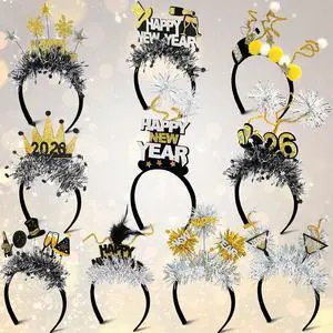Mega-L 10Pcs New Year Headbands, 2026 Happy New Year Party Supplies Favors, Gold Black Silver Headwear for Adult Women, Glitter Photo Booth Props Holiday Headwear for Happy Eve Party Celebration 2026 Mega-L 10Pcs New Year Headbands, 2026 Happy New Year Party Supplies Favors, Gold Black Silver Headwear for Adult Women, Glitter Photo Booth Props Holiday Headwear for Happy Eve Party Celebration 2026