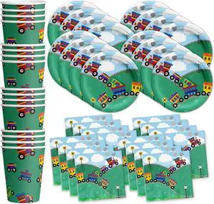 Train Birthday Party Supplies Set Plates Napkins Cups Tableware Kit for 16 Train Birthday Party Supplies Set Plates Napkins Cups Tableware Kit for 16