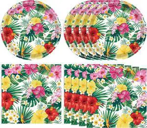 40PCS Hawaiian Luau Party Decoration, Luau Decoration Aloha Tropical Palm Leaves Tableware Supplies Hawaii Disposable Plates, Napkins, Party Supplies for Birthday Summer Kid 40PCS Hawaiian Luau Party Decoration, Luau Decoration Aloha Tropical Palm Leaves Tableware Supplies Hawaii Disposable Plates, Napkins, Party Supplies for Birthday Summer Kid