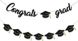 Tinbax Graduation Decorations Class of 2026 Party Supplies - Congrats Grad Banner and Graduation Cap Banner (Pre-Strung) Tinbax Graduation Decorations Class of 2026 Party Supplies - Congrats Grad Banner and Graduation Cap Banner (Pre-Strung)