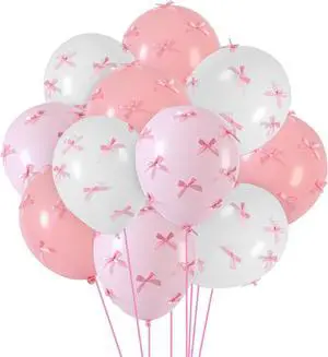 Gejoy Pink Bow Party 24 Pack 12" Balloons with 200 Pcs Bow Pink White Balloons Decor for Coquette Birthday Bachelorette Baby Shower Wedding Party Supplies Gejoy Pink Bow Party 24 Pack 12" Balloons with 200 Pcs Bow Pink White Balloons Decor for Coquette Birthday Bachelorette Baby Shower Wedding Party Supplies