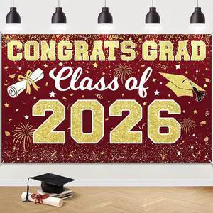 Graduation Backdrop 2026 - Congrats Grad Banner Class of 2026 Maroon Gold Graduation Decorations Backdrop Poster for Graduation Yard Sign Party Supplies Graduation Backdrop 2026 - Congrats Grad Banner Class of 2026 Maroon Gold Graduation Decorations Backdrop Poster for Graduation Yard Sign Party Supplies