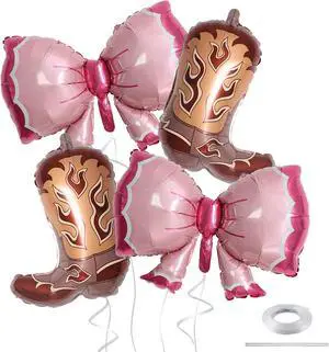4Pcs Western Cowgirl Balloons, Pink Bows and Brown Cowboy Boot Foil Balloons for Boots or Bows Gender Reveal, Cowgirl Birthday Party Decorations, Baby Shower Supplies 4Pcs Western Cowgirl Balloons, Pink Bows and Brown Cowboy Boot Foil Balloons for Boots or Bows Gender Reveal, Cowgirl Birthday Party Decorations, Baby Shower Supplies