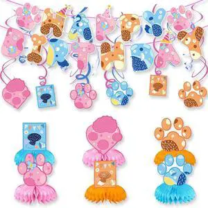 Blue and Pink Dog Birthday Party Supplies, Cute Dog Party Decorations -Banner -6 swirl-6 Honeycomb Centerpieces Blue and Pink Dog Birthday Party Supplies, Cute Dog Party Decorations -Banner -6 swirl-6 Honeycomb Centerpieces