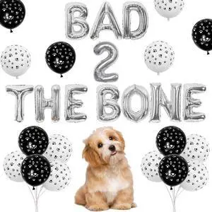 Dog 2nd Birthday Party Decorations, Bad Two The Bone Party Decorations Foil Balloons, Dog Balloons for 2 Year Old Puppy Themed Birthday Party Dog 2nd Birthday Party Decorations, Bad Two The Bone Party Decorations Foil Balloons, Dog Balloons for 2 Year Old Puppy Themed Birthday Party