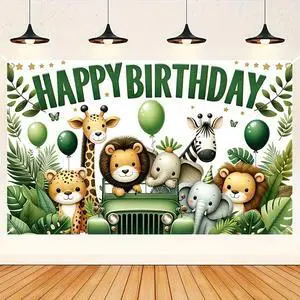 HOMETITUTE Jungle Animal Birthday Banner Decrations 71x43 Inch Happy Birthday Theme Banner Cartoon Safari Adventure Party Backdrop for Kids Safari Theme Party Decoration Supplies Banners HOMETITUTE Jungle Animal Birthday Banner Decrations 71x43 Inch Happy Birthday Theme Banner Cartoon Safari Adventure Party Backdrop for Kids Safari Theme Party Decoration Supplies Banners