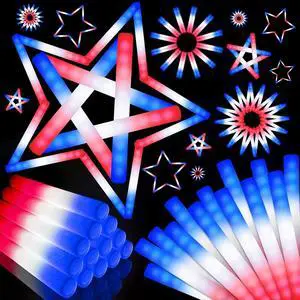SHQDD 46 PCS 4th of July Foam Glow Stick Pack, Red White Blue Glow Sticks, July 4 Party Favors, Light up Party Supplies for Independence Day Celebrations,Glow in the Dark Accessories for Kids & Adults SHQDD 46 PCS 4th of July Foam Glow Stick Pack, Red White Blue Glow Sticks, July 4 Party Favors, Light up Party Supplies for Independence Day Celebrations,Glow in the Dark Accessories for Kids & Adults