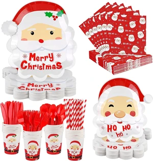 durony 200 Pieces Christmas Santa Party Supplies Tableware Set Include Disposable Paper Plates Cups Napkins Cutlery Straws with Merry Christmas HO HO HO Santa for 25 Guests Dinnerware Holiday durony 200 Pieces Christmas Santa Party Supplies Tableware Set Include Disposable Paper Plates Cups Napkins Cutlery Straws with Merry Christmas HO HO HO Santa for 25 Guests Dinnerware Holiday