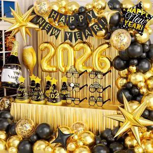New Years Decorations 2026 Eve Party Supplies with Glasses Hats Black Gold Confetti Balloons 2026 Number Balloons New Year Banner Gold Fringe Curtain Backdrop for Nye Decorations New Years Decorations 2026 Eve Party Supplies with Glasses Hats Black Gold Confetti Balloons 2026 Number Balloons New Year Banner Gold Fringe Curtain Backdrop for Nye Decorations