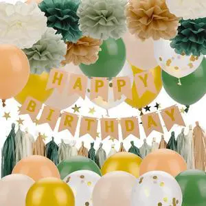 Sage Green Birthday Decorations for Women, Olive Green Nude Gold Retro Birthday Party Supplies, Neutral Greenery Rustic Décor Kit with Balloons Banner Pom Poms (Green) Sage Green Birthday Decorations for Women, Olive Green Nude Gold Retro Birthday Party Supplies, Neutral Greenery Rustic Décor Kit with Balloons Banner Pom Poms (Green)