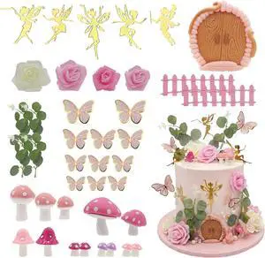 BiBo Fairy Cake Topper Decoration, First Birthday Cupcake Toppers Include Mushroom Butterfly Flowers Door for Fairy Garden Party Themed Baby Shower Decor Favors Supplies. BiBo Fairy Cake Topper Decoration, First Birthday Cupcake Toppers Include Mushroom Butterfly Flowers Door for Fairy Garden Party Themed Baby Shower Decor Favors Supplies.