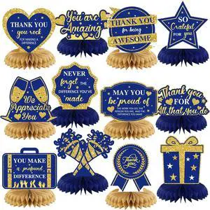 12 Pcs We Appreciate You Decoration Thank You Honeycomb Centerpiece Employee Appreciation Table Decorations Thank Table Topper for Doctor Employee Party Supplies(Gold and Blue) 12 Pcs We Appreciate You Decoration Thank You Honeycomb Centerpiece Employee Appreciation Table Decorations Thank Table Topper for Doctor Employee Party Supplies(Gold and Blue)