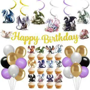 Dragon Birthday Party Decorations: Dragon Themed Party Decorations with Happy Birthday Banner Balloons Cupcake Topper and Hanging Swirls Baby Shower Boys Birthday Dragon Themed Parties Supplies Dragon Birthday Party Decorations: Dragon Themed Party Decorations with Happy Birthday Banner Balloons Cupcake Topper and Hanging Swirls Baby Shower Boys Birthday Dragon Themed Parties Supplies